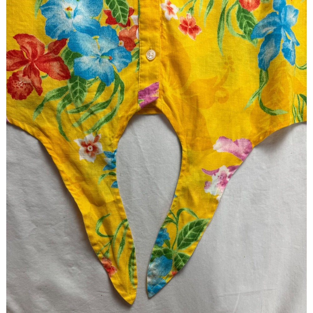 Lauren Ralph Lauren Yellow Linen Tropical Floral Tie Front Sleeveless Shirt L - Picture 11 of 11
